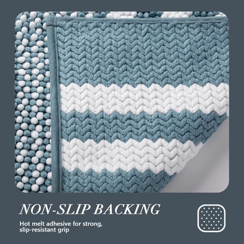 BSICPRO Large Bathroom Rugs Runner, 20x47 Chenille Bath Mats, Denim Blue - Image 6