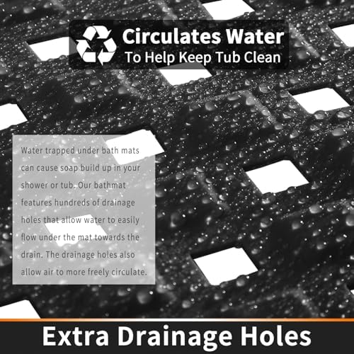 Yimobra Square Shower Mat Non Slip, Super Strong Suction Cups, 21"X21" Bath Tub Mat with Drain Holes, Machine Washable Fast Draining Bath Mats, Bathroom Essentials,Black - Image 3