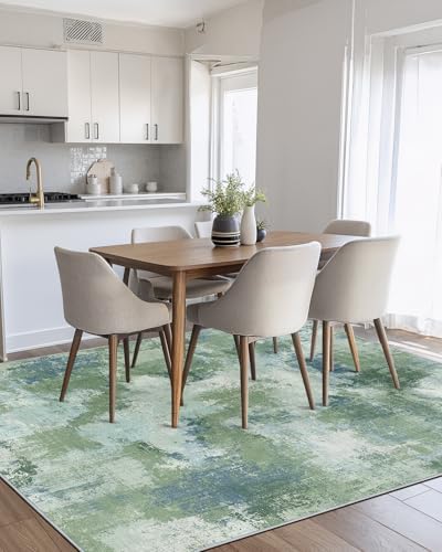 6x9 Area Rug Living Room, Modern Abstract Washable Indoor Carpet Green - Image 2