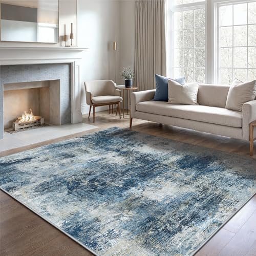 5x7 Area Rug Living Room, Modern Washable Indoor Carpet Navy Blue by AMADAHOMEFURNISHING