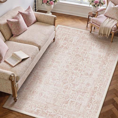 PureCozy Pink Small Area Rug 3x4 Vintage Floral - Image 3