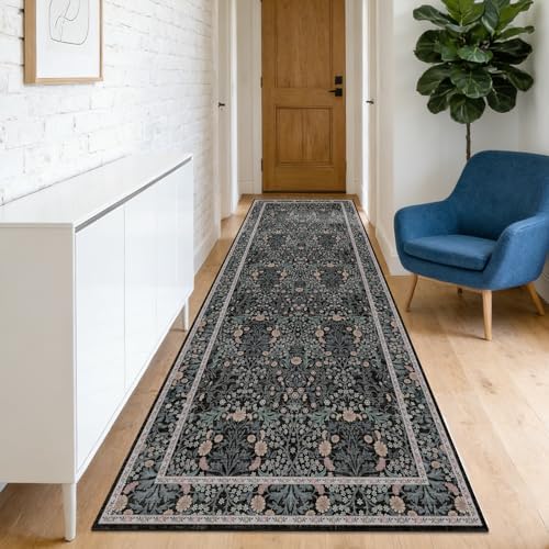 2'6" x 8' Runners Rug for Hallway Washable Soft Carpet (Black Flora) by Unknown