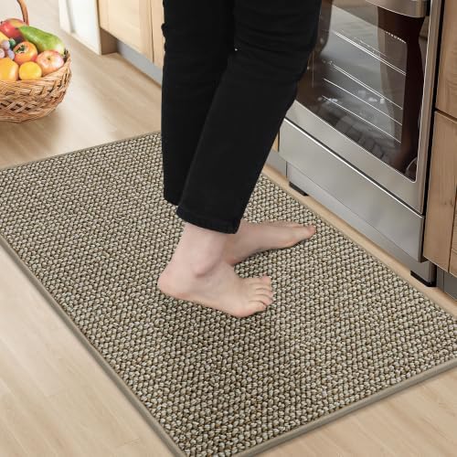 BEQHAUSE Kitchen Rugs 20"x32", Non-Slip Kitchen Mats for Floor, Light Beige by BEQHAUSE