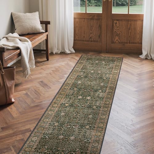 Bavni 2x10 Kitchen Runner Rug, Washable Non Slip, Dark Green Brown - Image 3