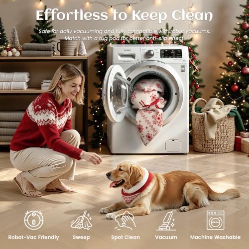 Christmas 4x6 Area Rugs for Entryway, Washable Rug Soft Non-Slip Low Pile Christmas Tree Elk Snowflake Small Carpet for Kitchen Living Room Bedroom Kids Nursery Holiday Throw Home Decor(Red/Cream Elk) - Image 7