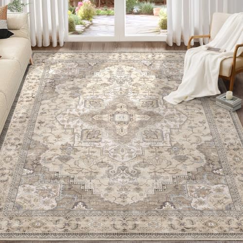 EIEIHOUSE 10x12 Area Rug Washable Vintage Rugs for Living Room Brown/Multi by EIEIHOUSE
