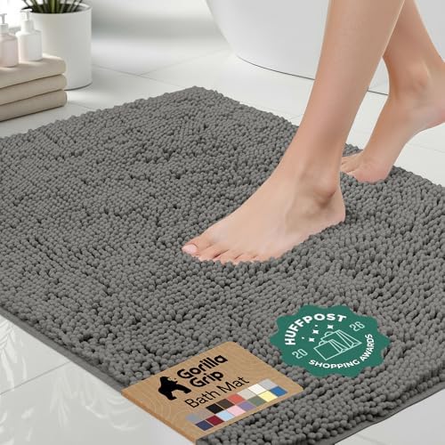 GORILLA GRIP Bath Rug Mat for Bathroom, Absorbent Chenille, 24x17 Charcoal by GorillaGrip