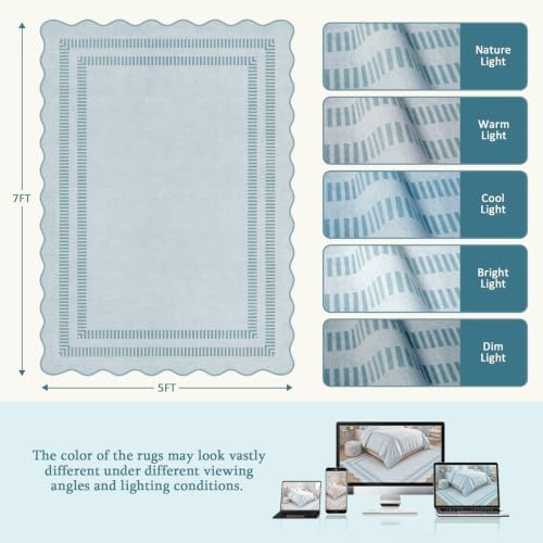 Area Rugs 5x7 Living Room Washable Modern Rug, Vintage Blue Soft Non Slip Rugs Stain Resistant Indoor Carpet for Bedroom Dining Room Nursery Home Office - Image 2