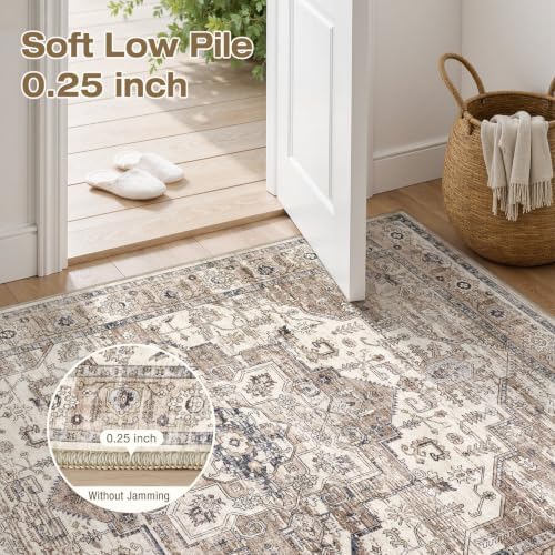 3x5 Washable Rug: Non Slip Soft Vintage Tea Brown Entry Rug - Image 4