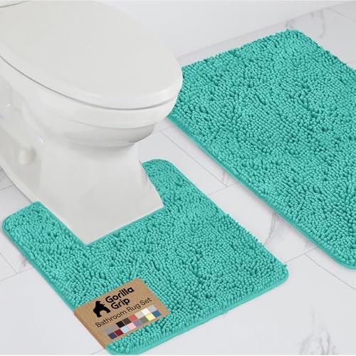 GORILLA GRIP Bathroom Area Rug Sets 2 Piece, Soft Chenille, 30x20 Turquoise by GorillaGrip