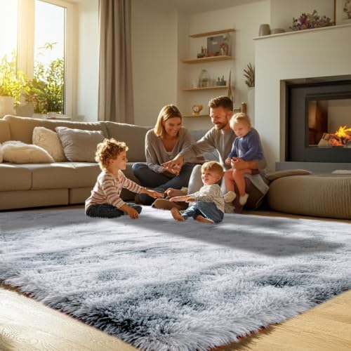 Topmaxcs 10x14 Tie-Dyed Light Grey Living Room Rug – Shag Modern Luxury - Image 4