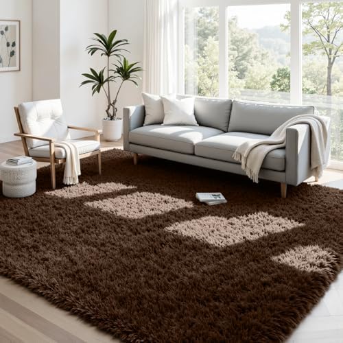 4x6 Fluffy Shag Area Rugs for Living Room Bedroom: Soft Plush Carpet Brown by CarpetAddColortoYourLife