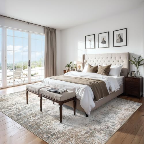 PLHXFR Area Rug Living Room: 5x7 Abstract Washable Carpet Brown Grey - Image 2