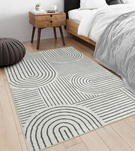 Lahome Abstract Bedroom Rug, Soft Black 4x6 Rug Washable Rugs for Entryway - Image 4