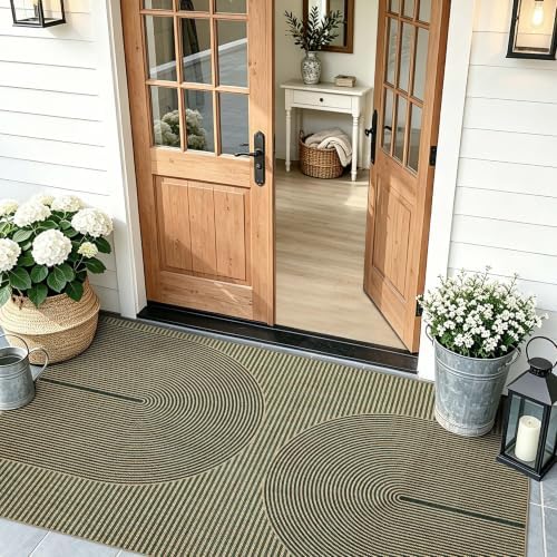 Non-Slip Jute Rug for Entryway: 3x5 Outdoor Mat - Green Curve Pattern - Image 6