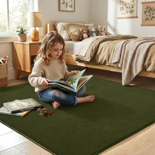 Amearea 4x4 Square Area Rug for Bedroom Living Room, Olive Green Fluffy Rug - Image 4