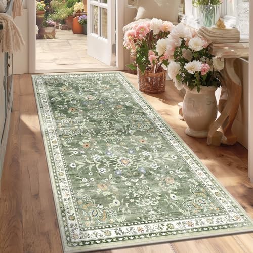 Yamaziot 3x6 Washable Hallway Runner Rug Non Slip Floral Carpet, Sage Green by Yamaziot