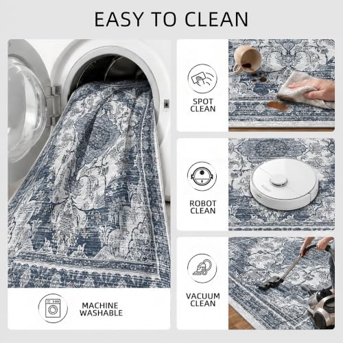 3x5 Boho Washable Area Rugs, Non Slip Indoor Foldable Carpets, Dark Blue - Image 4