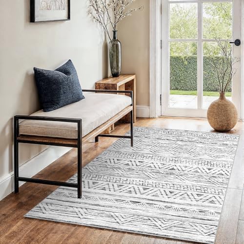 3x4 Area Rug Washable Moroccan: Non Slip Entryway Floor Mat Grey by Ksrau