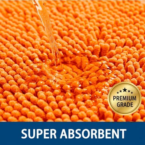 Bathroom Rugs Sets 2 Piece,Super Absorbent Chenille Bath Mats and U-Shaped Toilet Rug,Strong PVC Non Slip Backing,Microfiber Washable Dry Quickly Bath Mats for Bathroom(20"x32"+20"x20"U, Orange) - Image 4