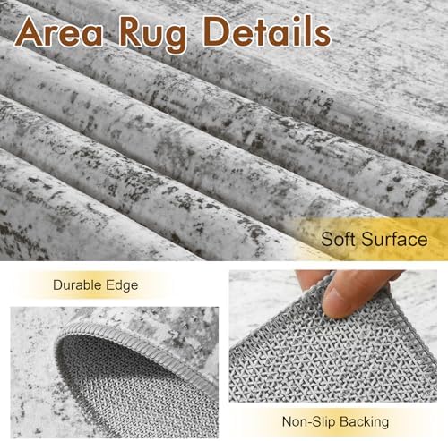 9x12 Ft Abstract Washable Area Rugs for Living Room Grey - Image 6