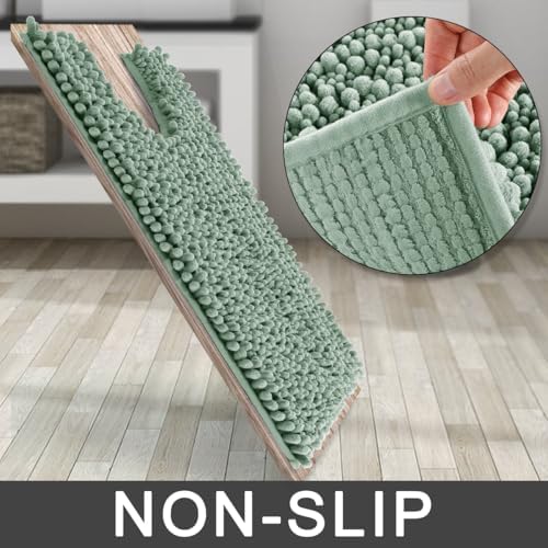 Yimobra Toilet Rug U Shaped Washable 24x24 Inch - Ultra Soft Absorbent Chenille Bath Rugs for Toilet, Quick Dry & Machine Washable, Non Slip Contour Bathroom Mat, Green - Image 4
