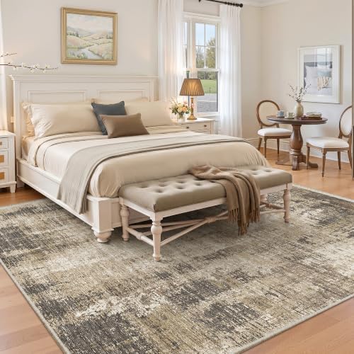Valenrug 6x9 Area Rugs, Abstract Large Washable Rugs for Living Room, Taupe - Image 3