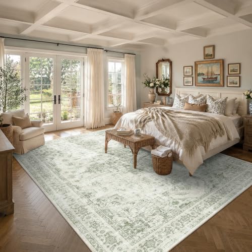 10x12 Washable Living Room Area Rug Soft Medallion Green Large Carpet - Image 3