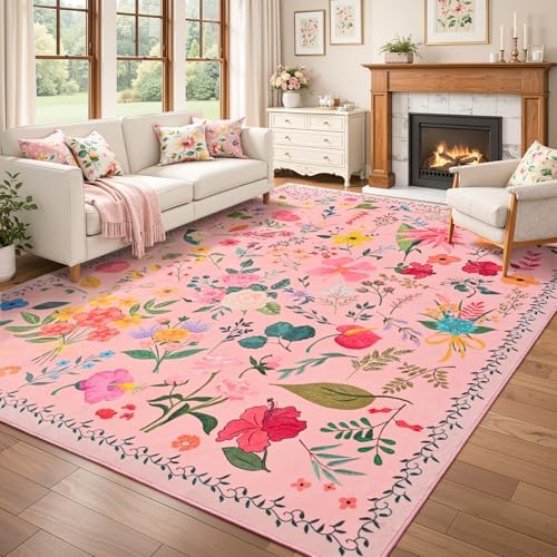 ISEAU 9x12 Area Rug for Living Room,Washable Rugs for Bedroom Dorm, Pink - Image 2