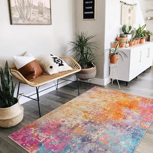 Lahome Modern Abstract Area Rug - 4x6 Colorful Living Room Rug Soft Bedroom Rug Washable Entryway Mat, Rainbow Non Slip Indoor Floor Throw Carpet for Basement Apartment Playroom Office - Image 6