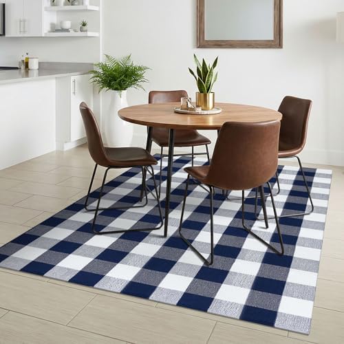 KILOCOCO Buffalo Plaid Checkered Rug 4x6 ft Blue and White Front Door Rug - Image 5