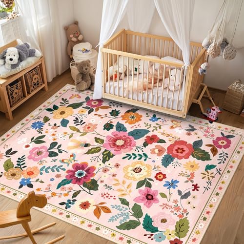 RELEANY Floral Washable 5x8 Area Rugs Pink - Image 3