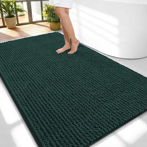 OLANLY Thick Chenille Large Bathroom Rugs Mats 59x35, Blackish Green by OLANLY