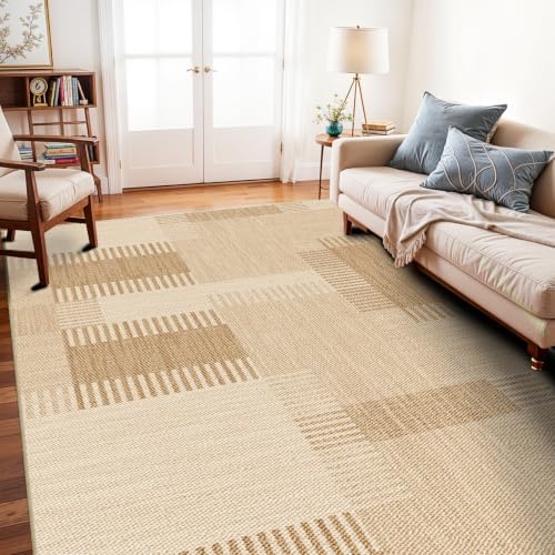Faux Linen Washable Rug Smooth Breathable Floor Mat 5x12 Beige by WIEVEDENS
