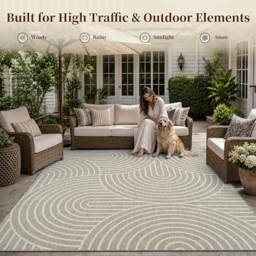 PADOOR-Outdoor Rug-Patio Rug 6x9 ft Polypropylene Indoor Outdoor Rugs Outdoor Carpet for Patio Deck Balcony Porch, Textured Weave, Durable for High Traffic, Fade-Resistant, Modern Neutral Grey - Image 4