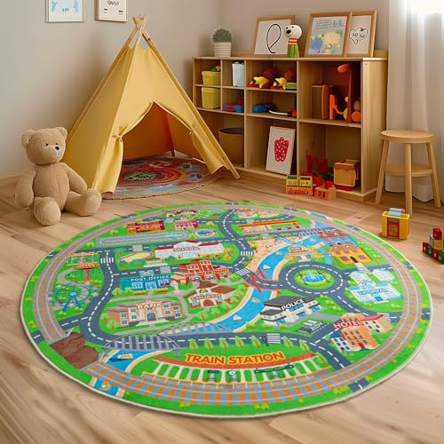 Car Rug Play Mat for Kids, 72" Round Playmat for Kid Bedroom - Image 3