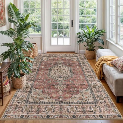 KUTA Vintage Area Rug 4x6 Living Room Washable Entryway Rug Terracotta by KUTA