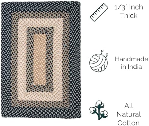 Super Area Rugs 3X5ft Farmhouse Braided Rug - Natural Soft Cotton Carpet for Living Room - Primitive Country Woven Rug - Blue/Cream/Ivory - Image 5