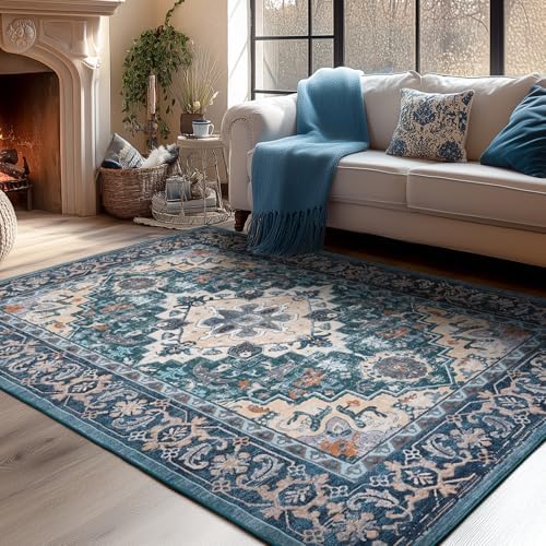 Lessymo Washable Area Rug 5x7 Living Room, Super-Soft Bedroom Rugs Green by Lessymo