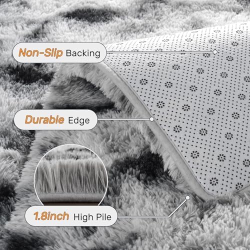 8x10 ft Fuzzy Rugs for Living Room,Black and White Bedroom Area Rug Non-Slip,Carpet for Nursery Kids PlayRoom Indoor Modern Plush Carpets - Image 5