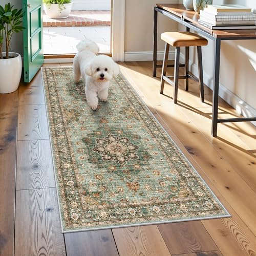 Washable 2x5 Hallway Runner Rug: Vintage Floral Water Resistant Kitchen Rug by TOPRUUG