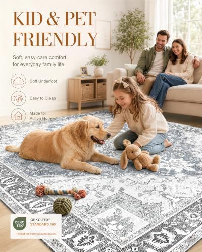 OLANLY 9x12 Washable Area Rug, Soft Non Slip Carpet for Bedroom Living Room - Image 5