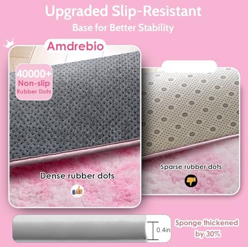 Amdrebio Pink White Fluffy Kawaii Area Rug 4x6 for Girls Bedroom Kids Room - Image 6