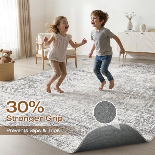 LOONGRUG 9x12 Area Rug Washable Neutral Modern Living Room Rug Gray Beige - Image 3