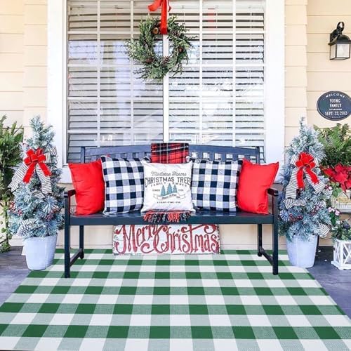 CAINANEL Green and White Buffalo Plaid Outdoor Rug Spring Door Mat Layering Rug Welcome Doormats for Spring Easter Farmhouse Entrance Porch Outdoors Decor - Image 3