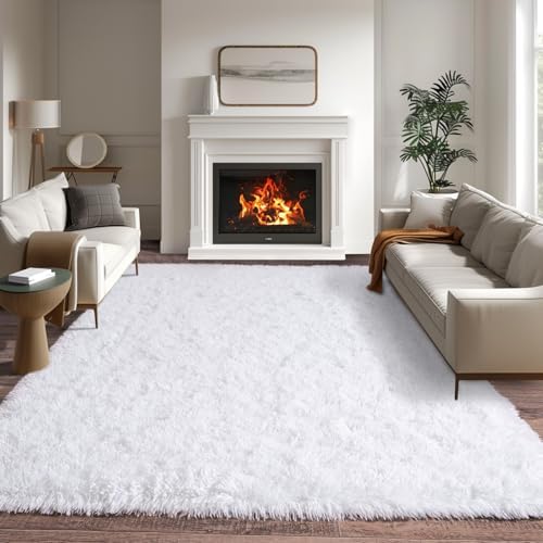 5x7 White Fluffy Rug for Bedroom Living Room Washable Non-Slip - Image 3