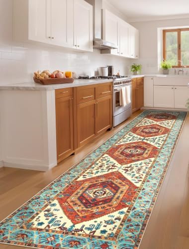 SERISSA 2'6"x12' Washable Non Slip Boho Runner Rug for Hallway，Orange - Image 2