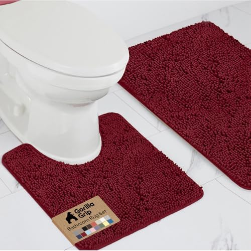 GORILLA GRIP Bathroom Area Rug Sets 2 Piece, Soft Chenille, 30x20 Burgundy by GorillaGrip