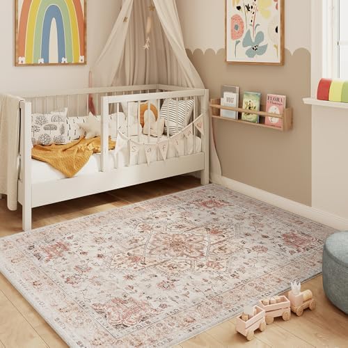 4x6 Orange Washable Area Rug for Living Room, Vintage Print by Unknown