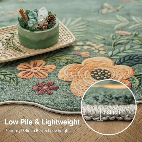 FMFUNCTEX 4ft Round Washable Sage Green Scalloped Area Rug for Entryway - Image 4